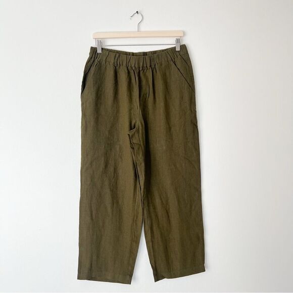 Quince 100% European Linen Cropped Pants NEW Size Medium Olive Green Pull on - Picture 4 of 10